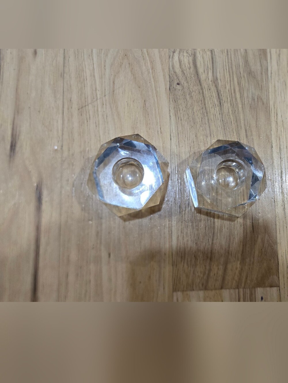 Pair Of Vintage Crystal Candle Holders - Clear- Diamond Cut - Picture 11 of 11
